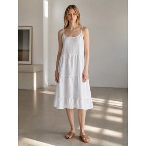White Linen Tiered Valentina Naldi Dress L Bridal Beach Shower Vacation Coastal